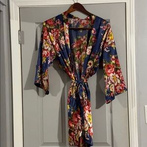 Floral satin robe